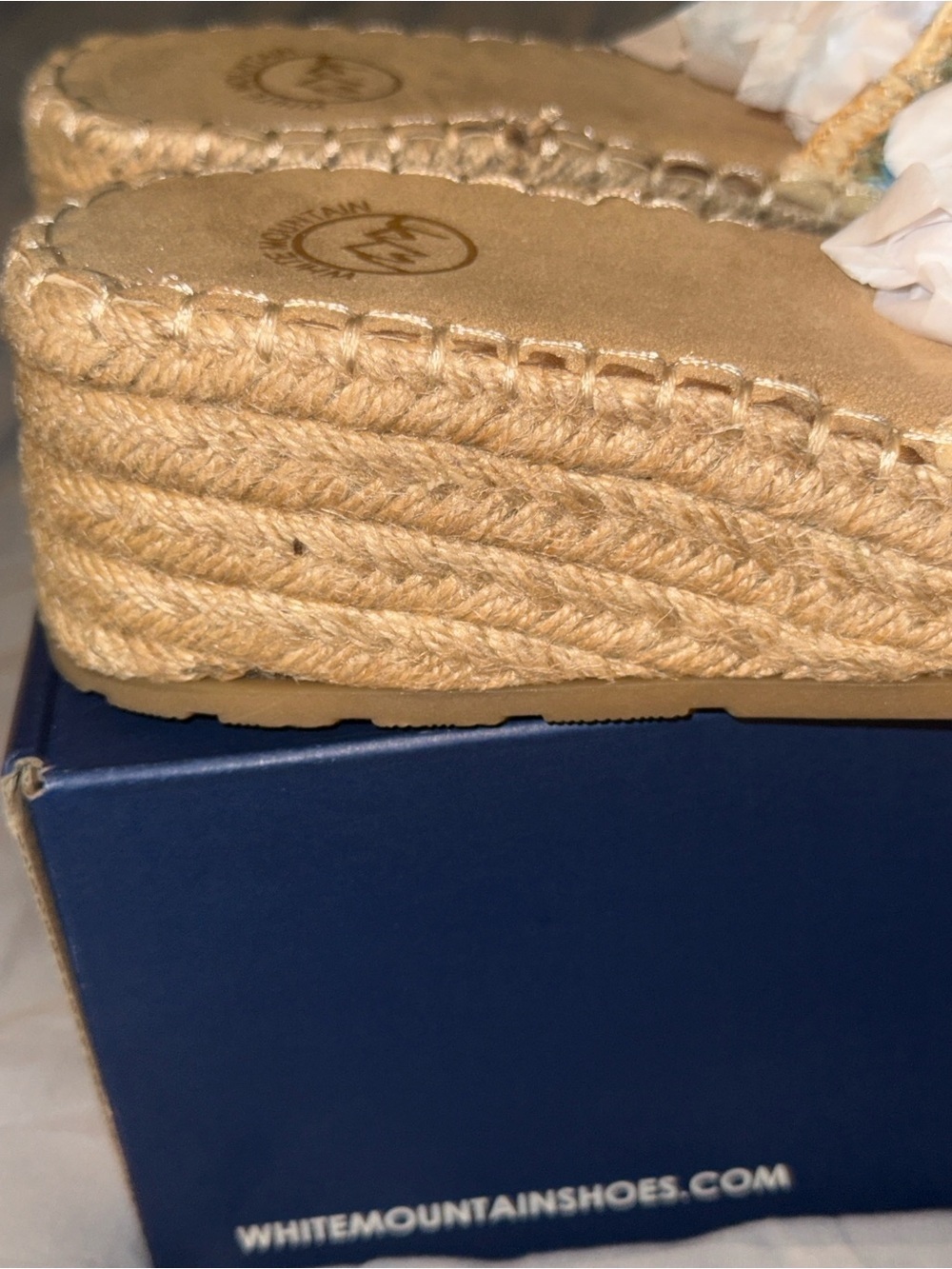 White Mountain Tan Wedge Slide Sandals with Multicolor Crochet & Crystal Accents - Picture 3 of 8
